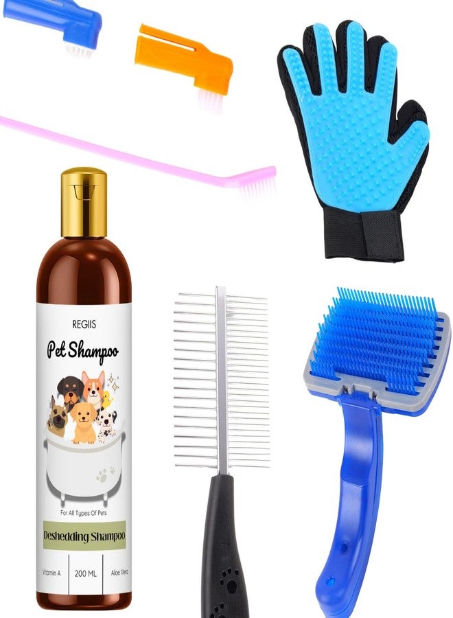 Pet Grooming Kit with Deshedding Shampoo, Silicone Glove Brush, Self-Cleaning Slicker Brush, 200ml(PACK OF 5)